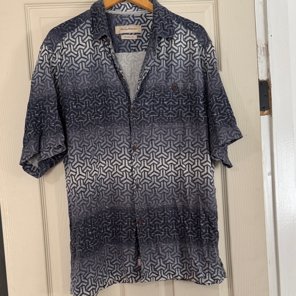 Tommy Bahama Navy and White Geometric Shirt